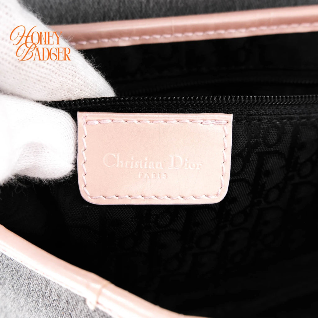 Dior Saddle Large Denim and Patent Leather Grey Pink Rank A