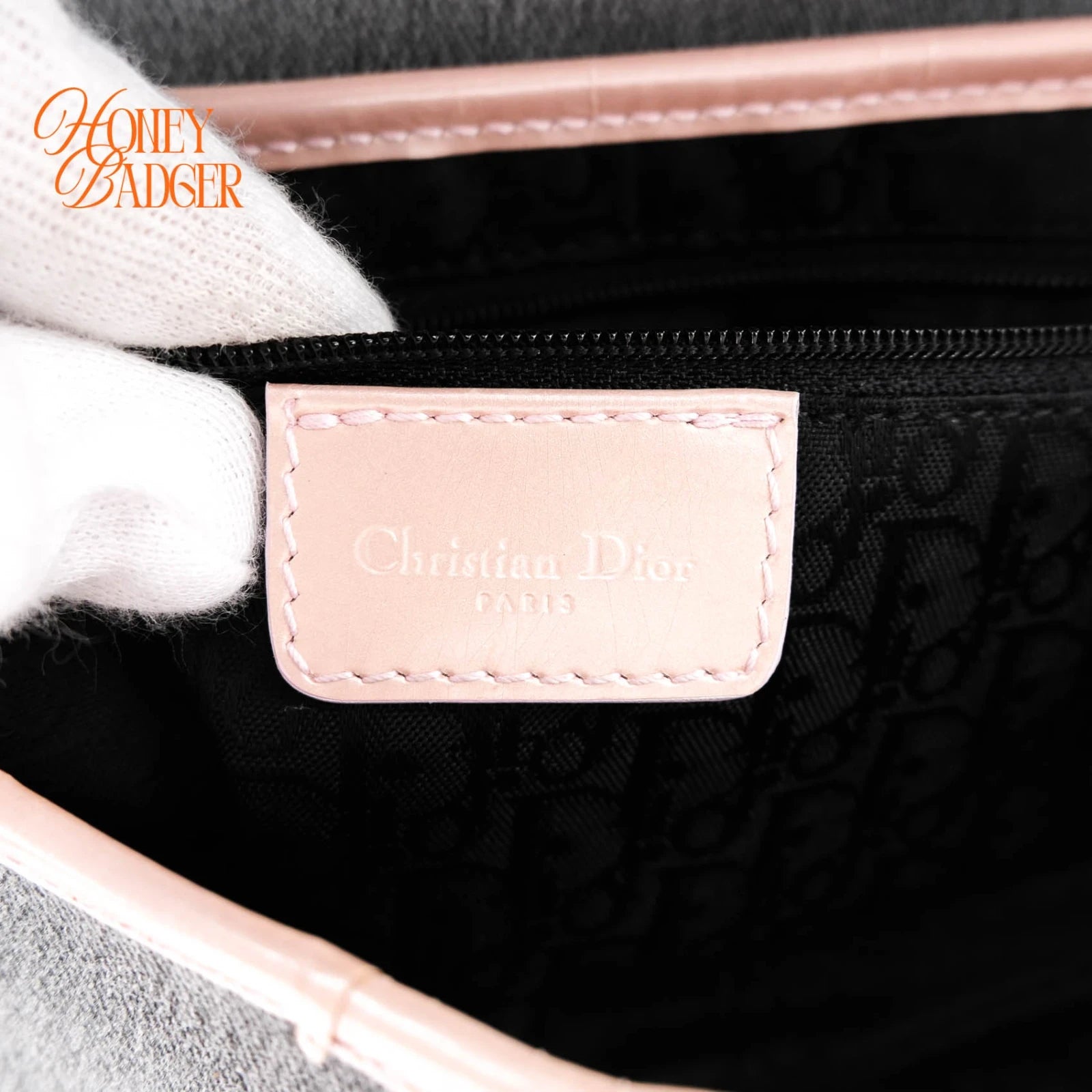 Dior Saddle Large Denim and Patent Leather Grey Pink Rank A
