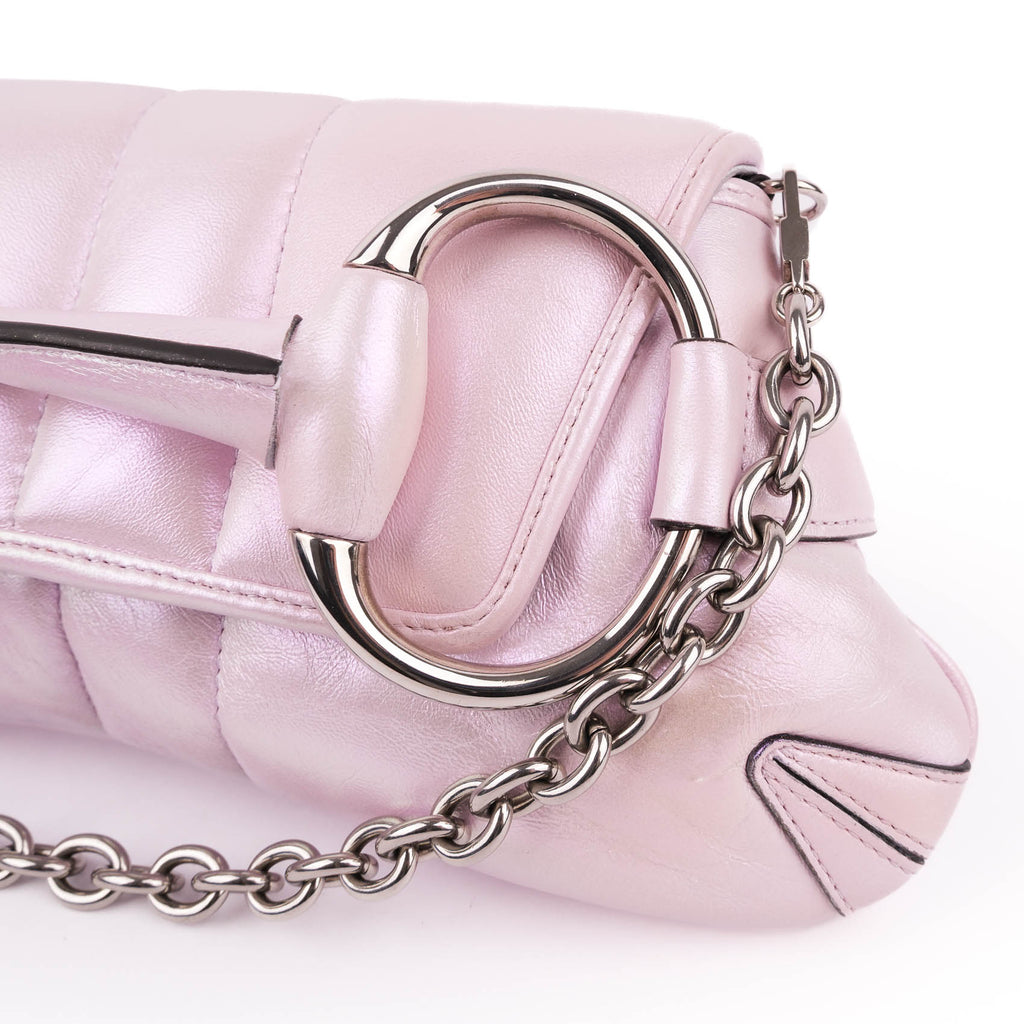 Gucci Metallic Purple Quilted Leather Large Horsebit Chain Bag with Silver Hardware