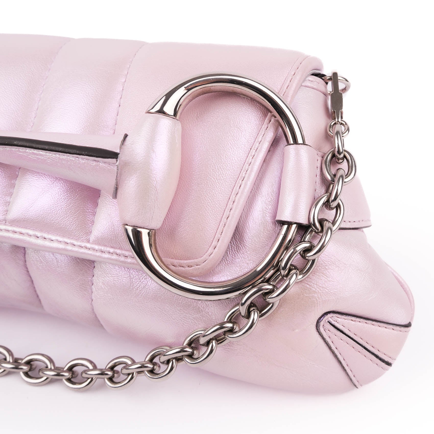 Gucci Metallic Purple Quilted Leather Large Horsebit Chain Bag with Silver Hardware