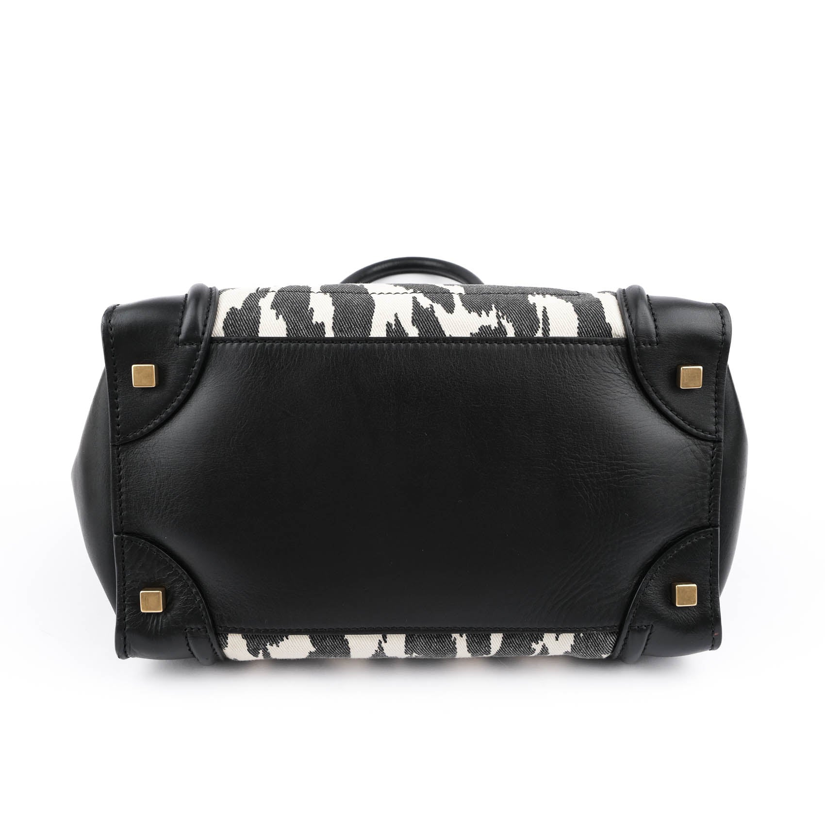 Celine Old Logo Luggage Large Shopper Tote Bag Abstract Leopard Canvas Black Leather
