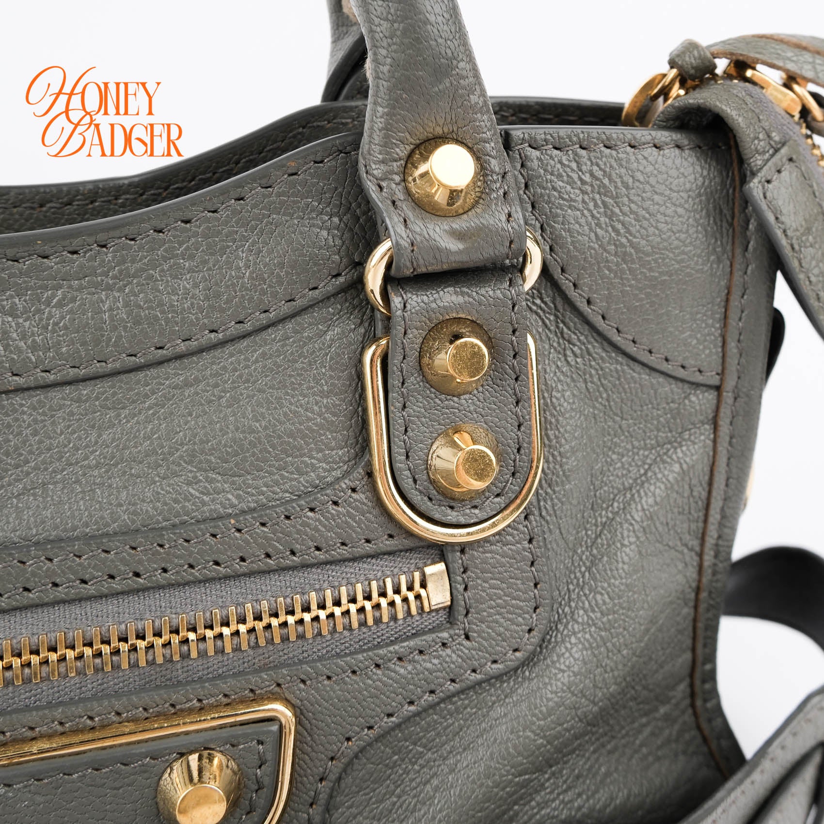 Balenciaga Metallic Edge Mini City Gray Leather Gold Hardware 2WAY Bag 390160