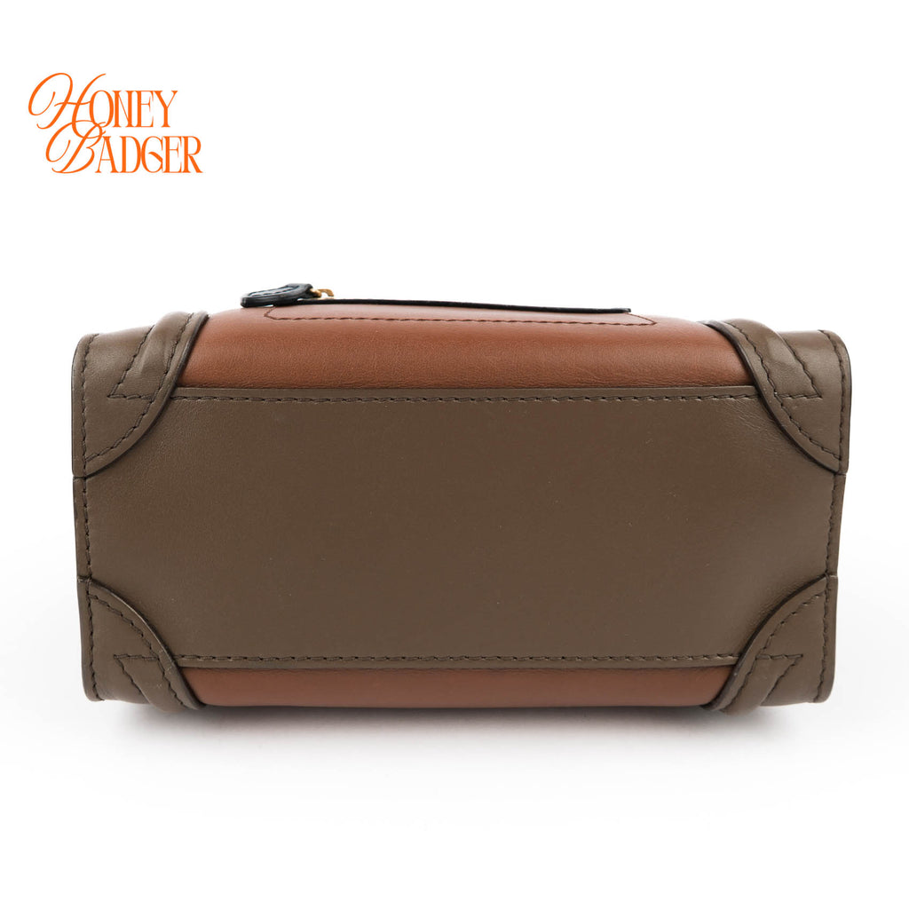 Authentic Celine Luggage Nano Tricolor | Brown, Navy & Taupe Leather Crossbody Bag