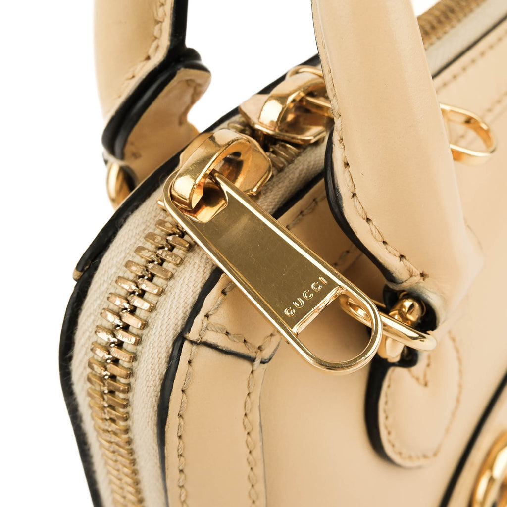 Gucci Horsebit 1955 Mini Top Handle Bag 640716 Smooth Leather Beige Gold Hardware 2-Way