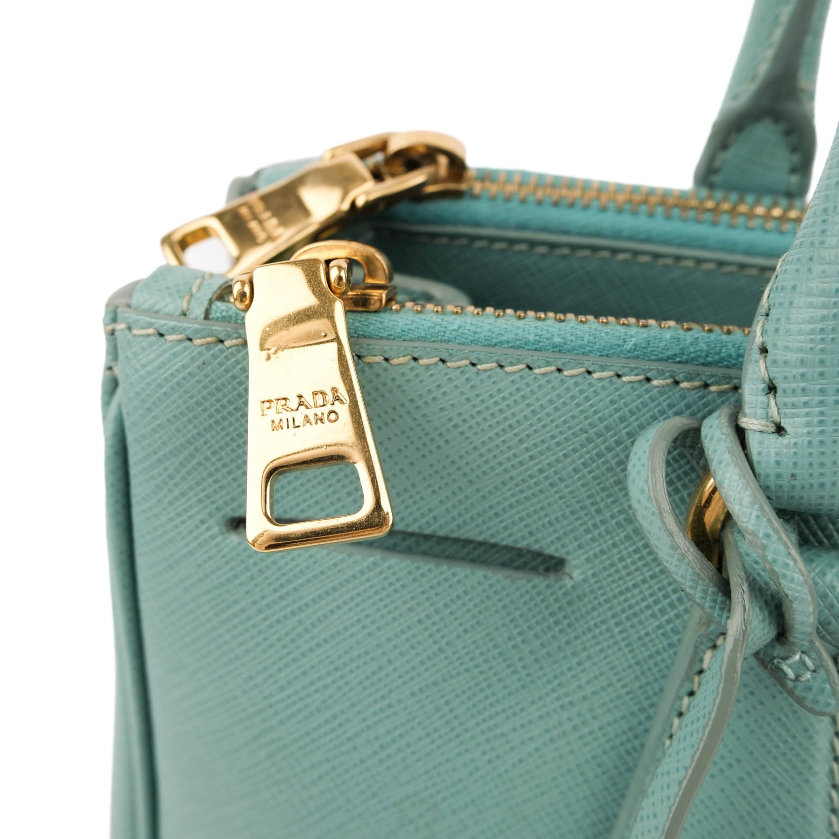 Prada Galleria Medium Saffiano Leather 2-Way Handbag Light Blue Gold Hardware