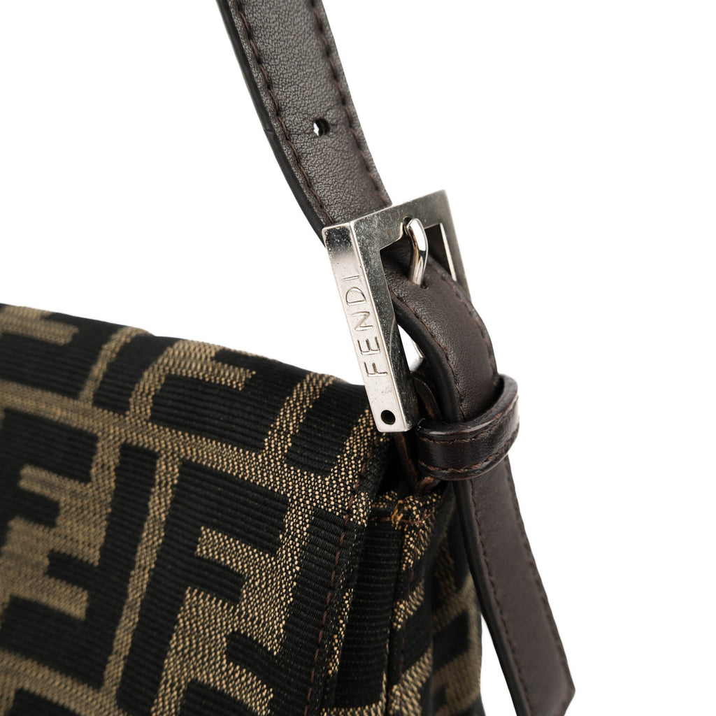 Fendi Zucca Canvas Mamma Baguette Shoulder Bag Tobacco Brown Leather Silver Hardware