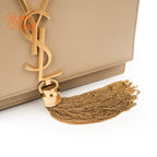 Saint Laurent Paris Kate Tassel Chain Wallet 452159 Smooth Leather Beige Gold Hardware