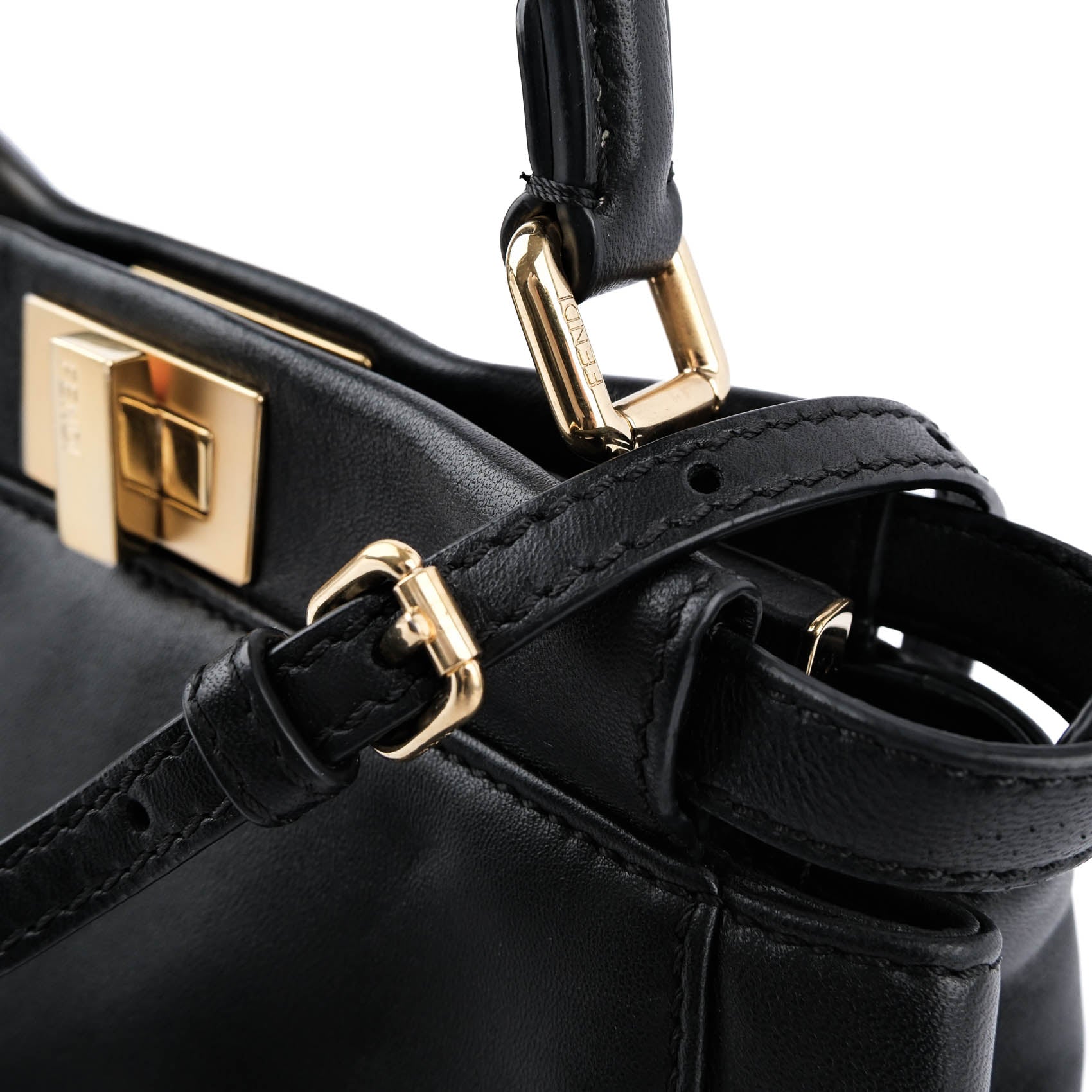 FENDI Mini Peekaboo Black Leather 2WAY Handbag 8BN244