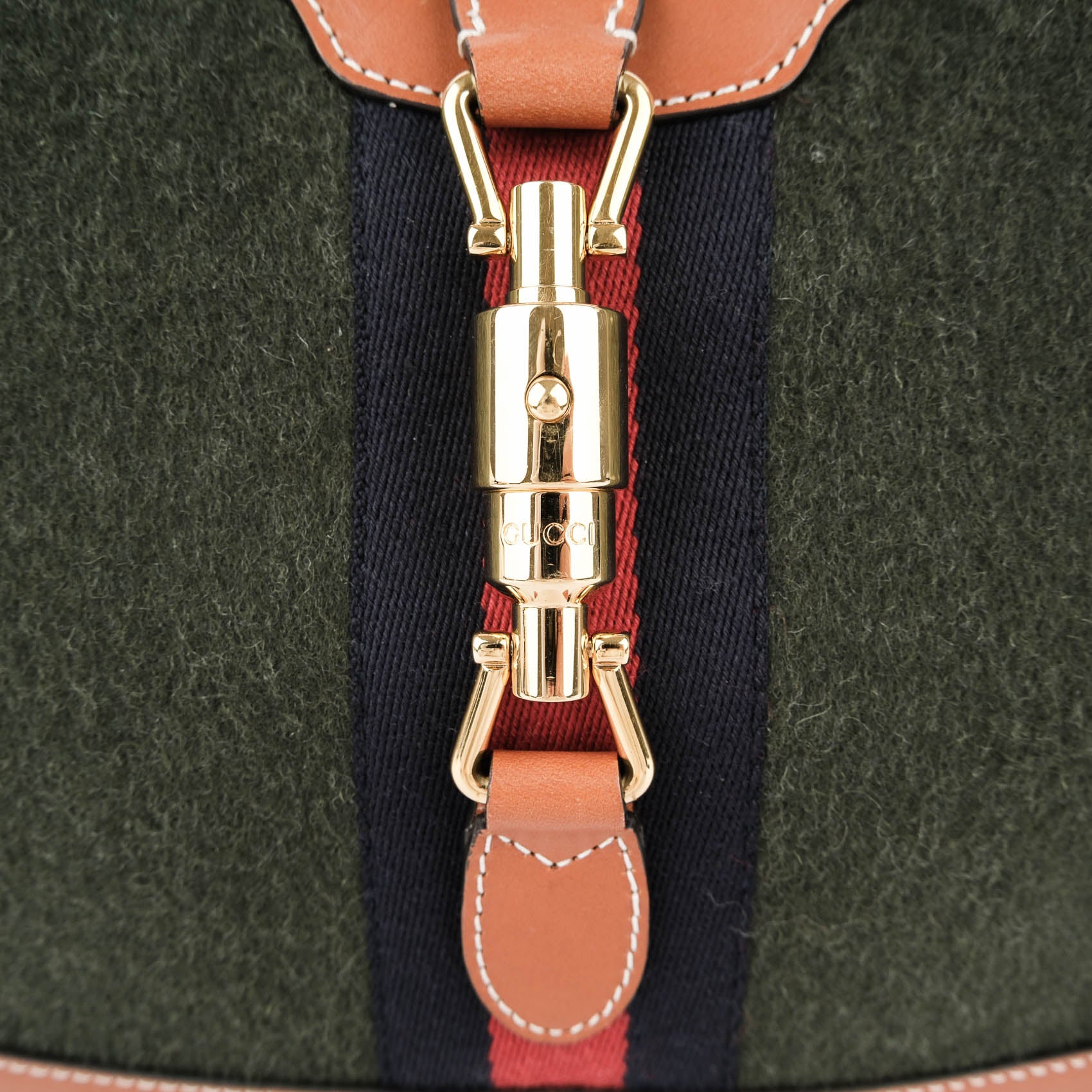 Gucci Jackie 1961 Small Shoulder Bag in Green Felt and Brown Leather