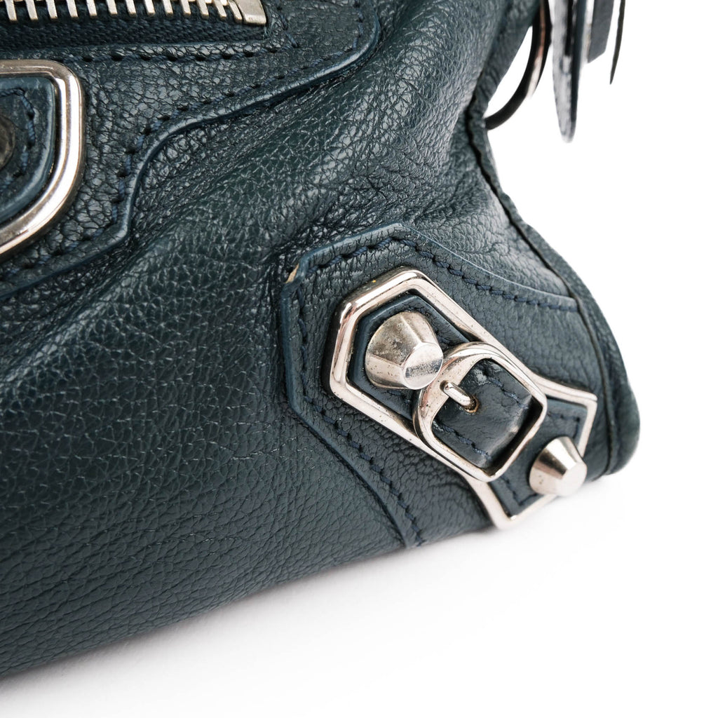 Balenciaga Classic Metallic Edge Mini City Leather 2-Way Handbag Green