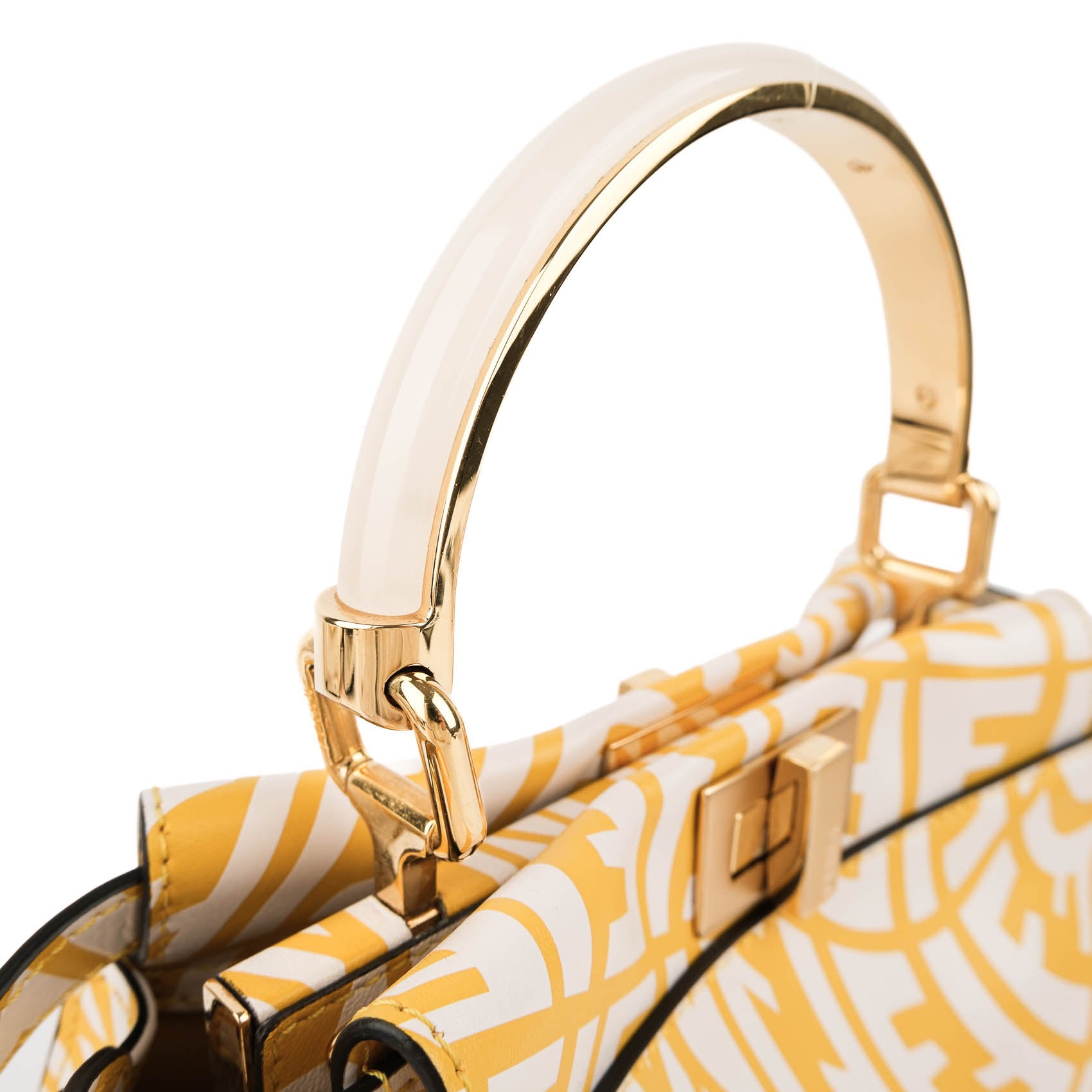 Fendi Mini Peekaboo 8BN244 Yellow White FF Print Leather 2WAY Top Handle Shoulder Bag