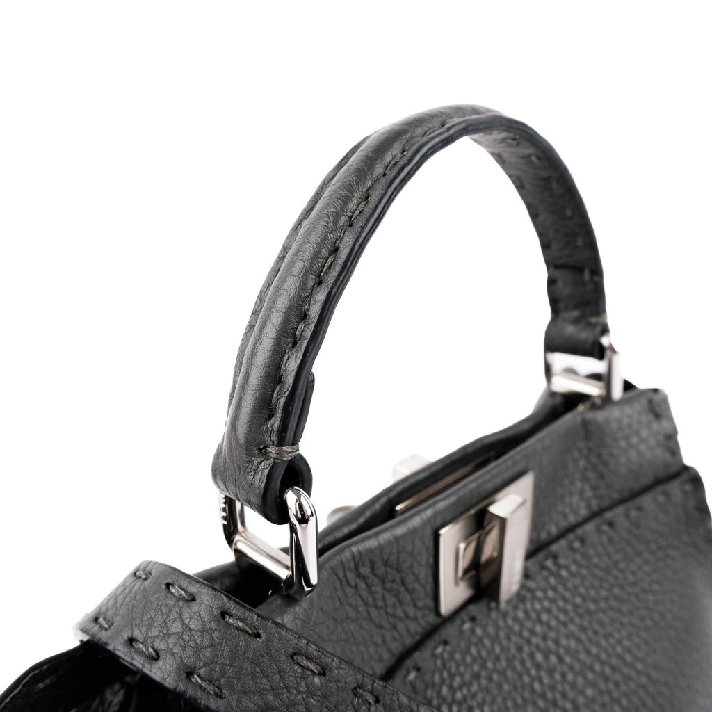 Fendi Selleria Mini Peekaboo 2-Way Handbag Cuoio Roma Leather Gray 8BN244 Silver Hardware
