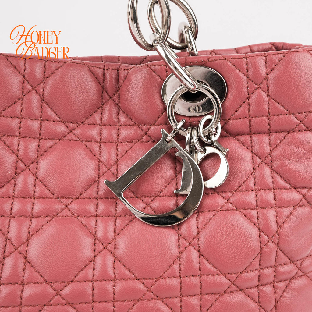Christian Dior Soft Chain Tote Cannage Pink Lambskin Silver Hardware Shoulder Bag