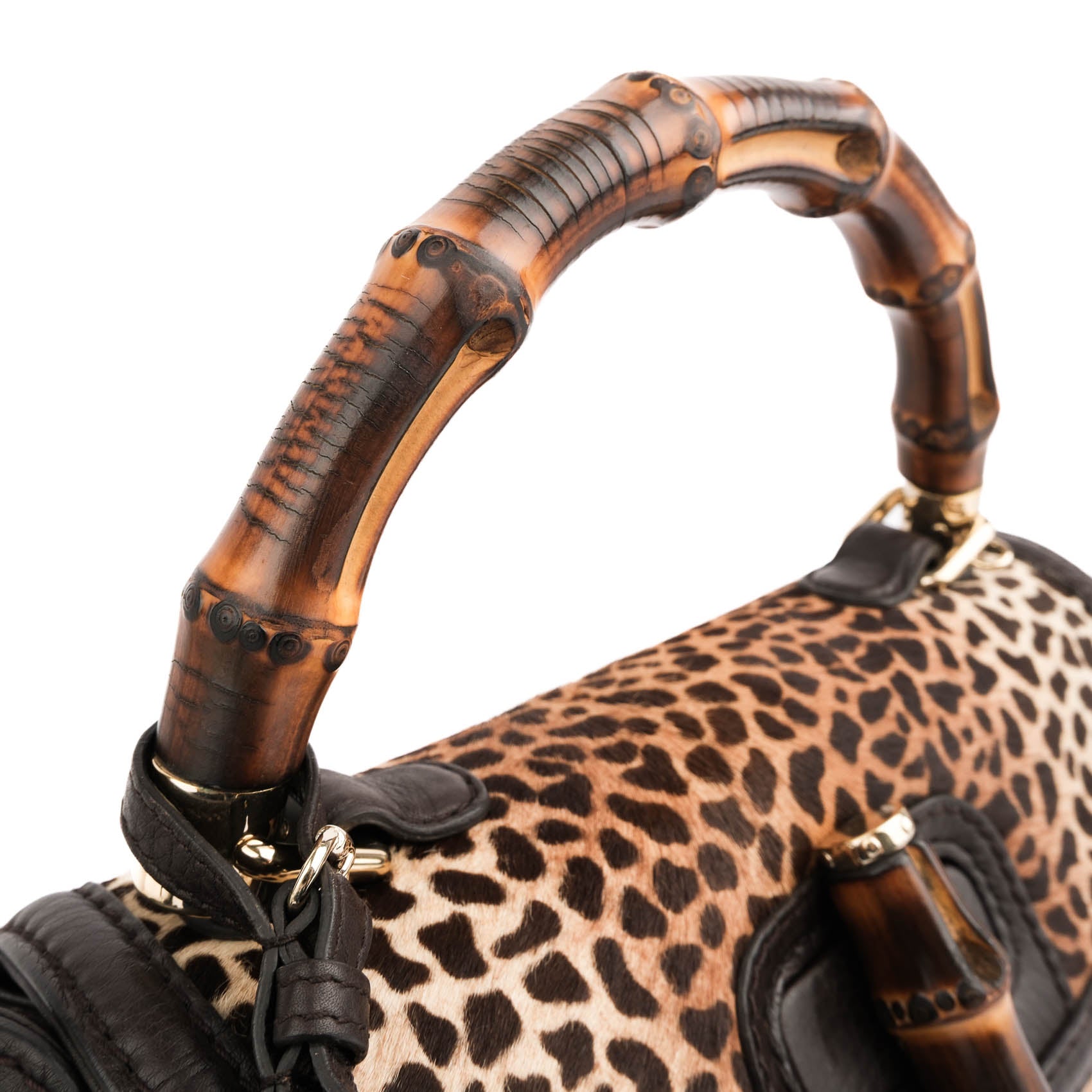 Gucci Bamboo Leopard Hair-Calf 2WAY Top Handle Bag