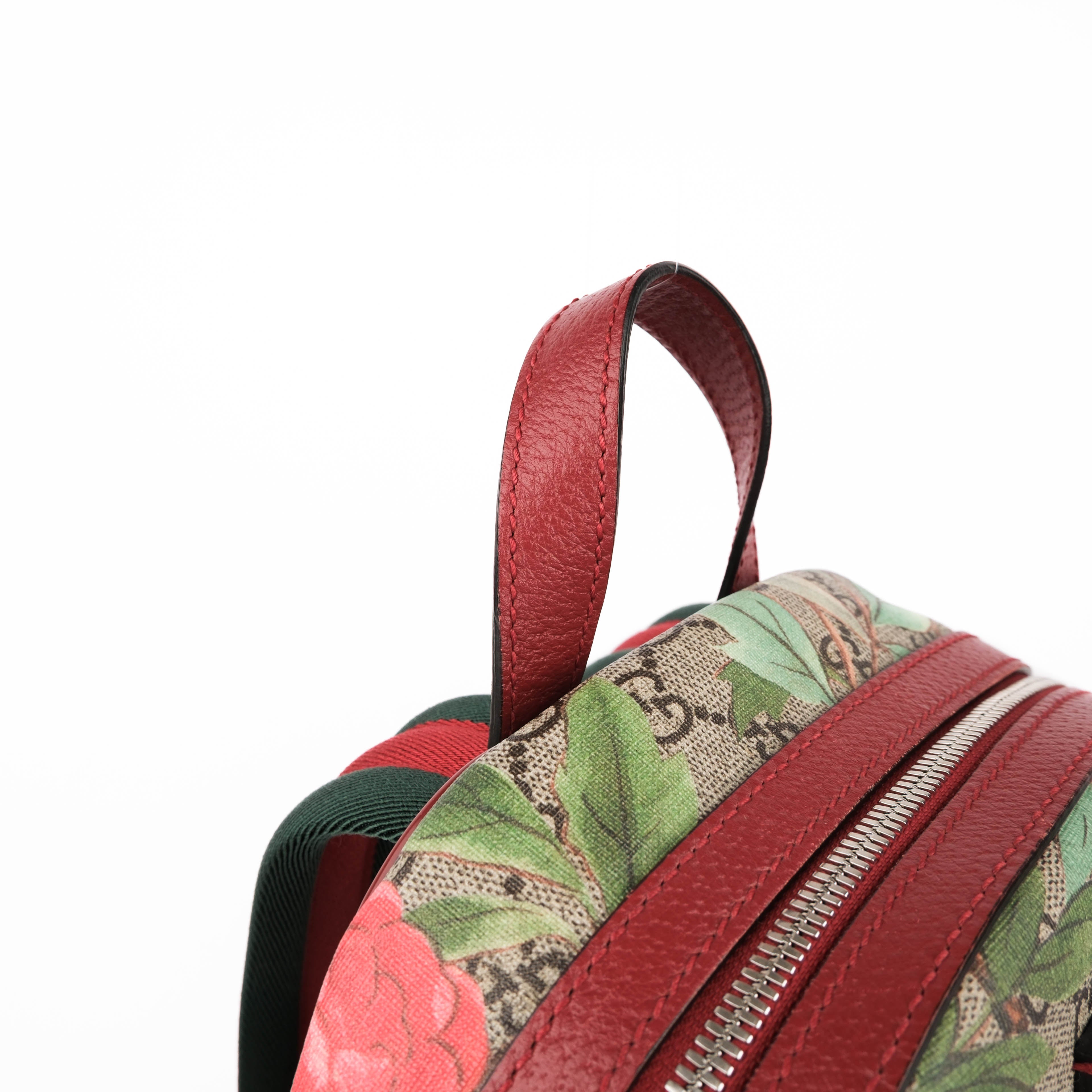 Gucci Tian GG Supreme PVC x Leather Backpack Beige x Red