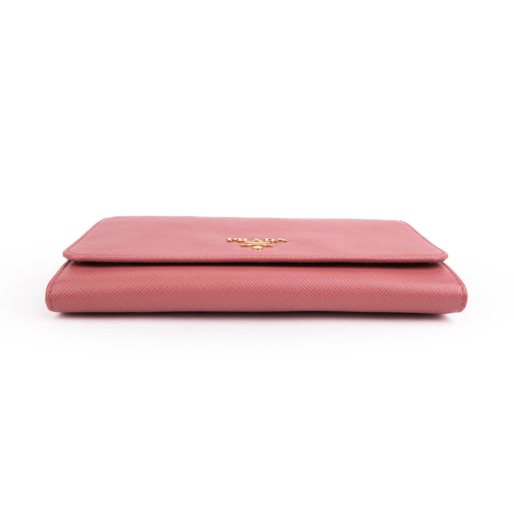 Prada Saffiano Leather Wallet with Shoulder Strap 2way Bag Pink Gold Hardware