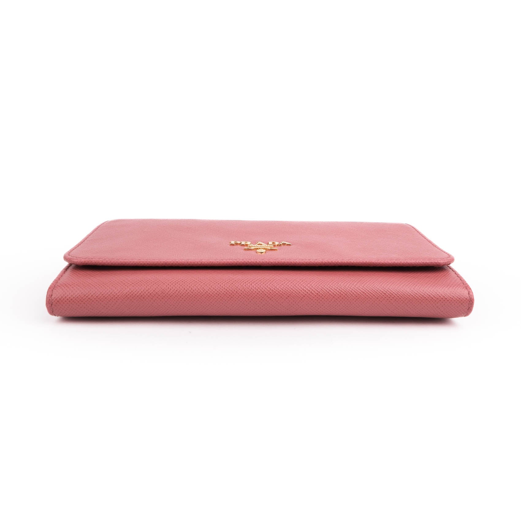 Prada Saffiano Leather Wallet with Shoulder Strap 2way Bag Pink Gold Hardware