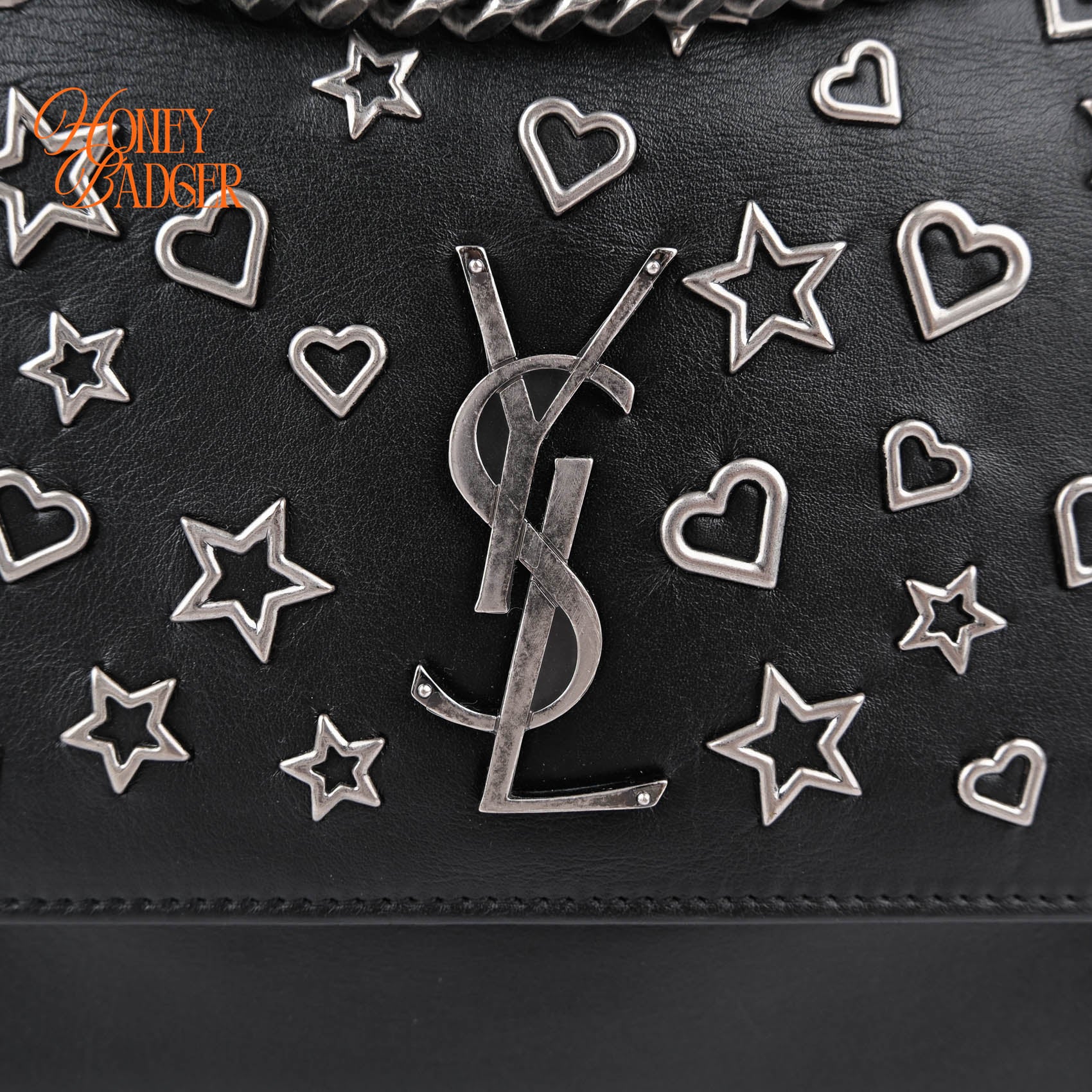 Saint Laurent Medium Sunset Bag with Heart & Star Studs - Black/Silver