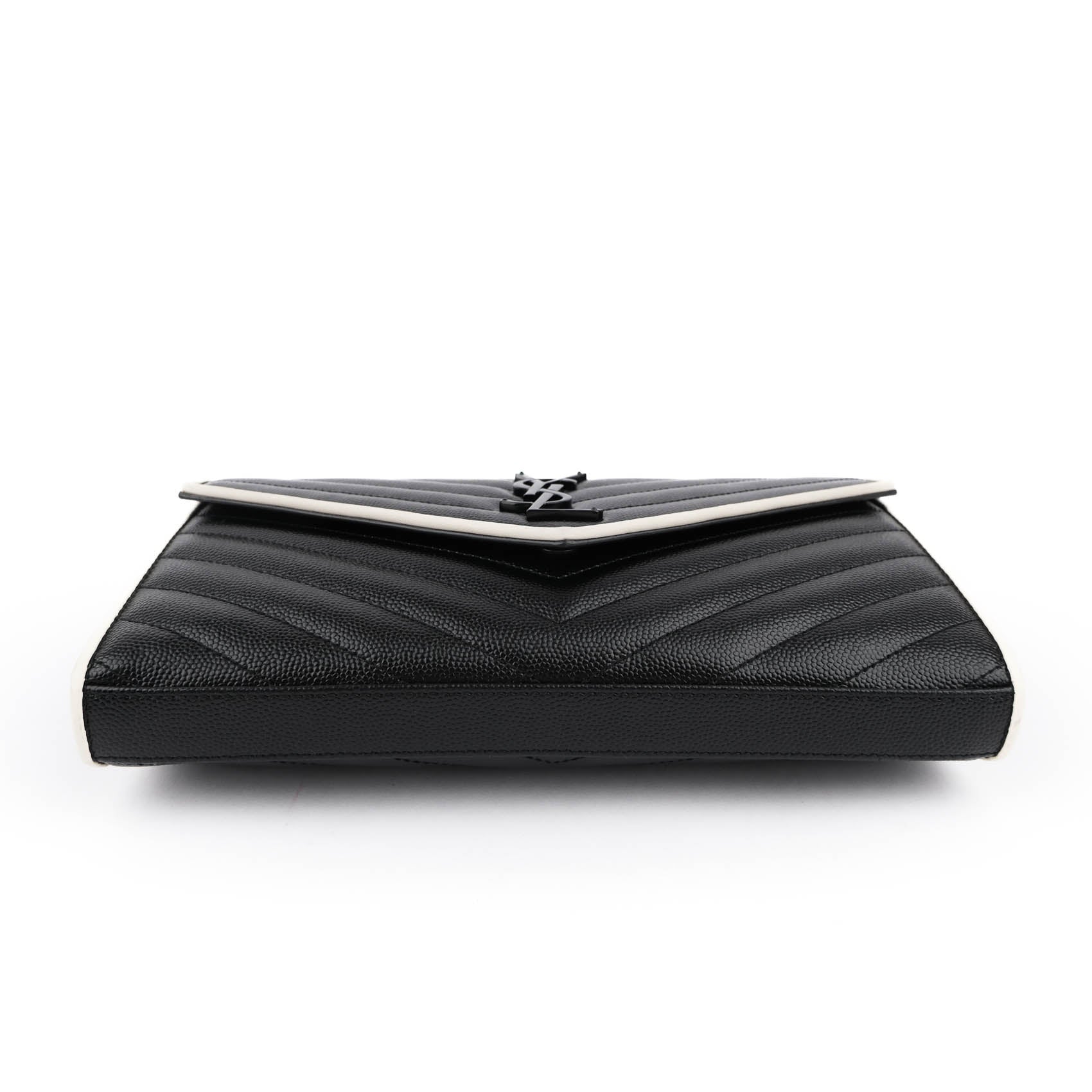 Saint Laurent Large Envelope Bag in Mix Matelassé Grain de Poudre Embossed Leather with White Piping and Black Hardware