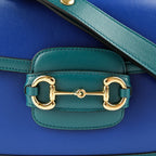 Gucci Horsebit 1955 Small Shoulder Bag in Imperial Blue and Pavone Green Leather