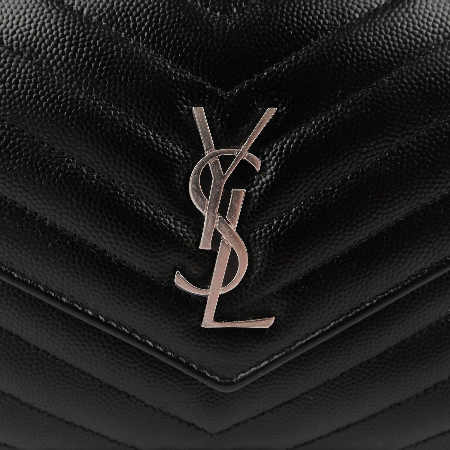 Yves Saint Laurent Vintage Cassandra Monogram Shoulder Bag - Black Leather Silver Logo