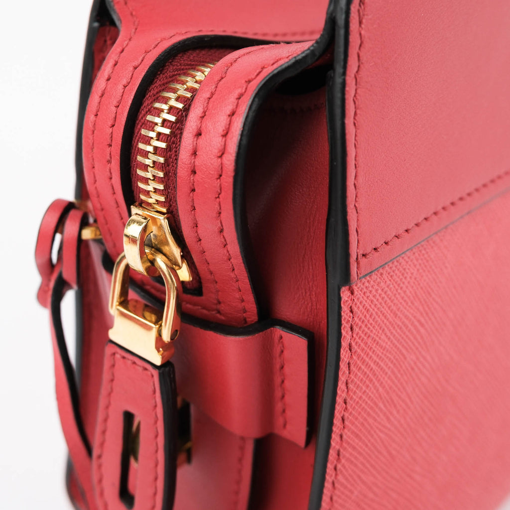 Prada Esplanade Crossbody Saffiano City Calf Red Leather Shoulder Bag 1BH043 Gold Hardware