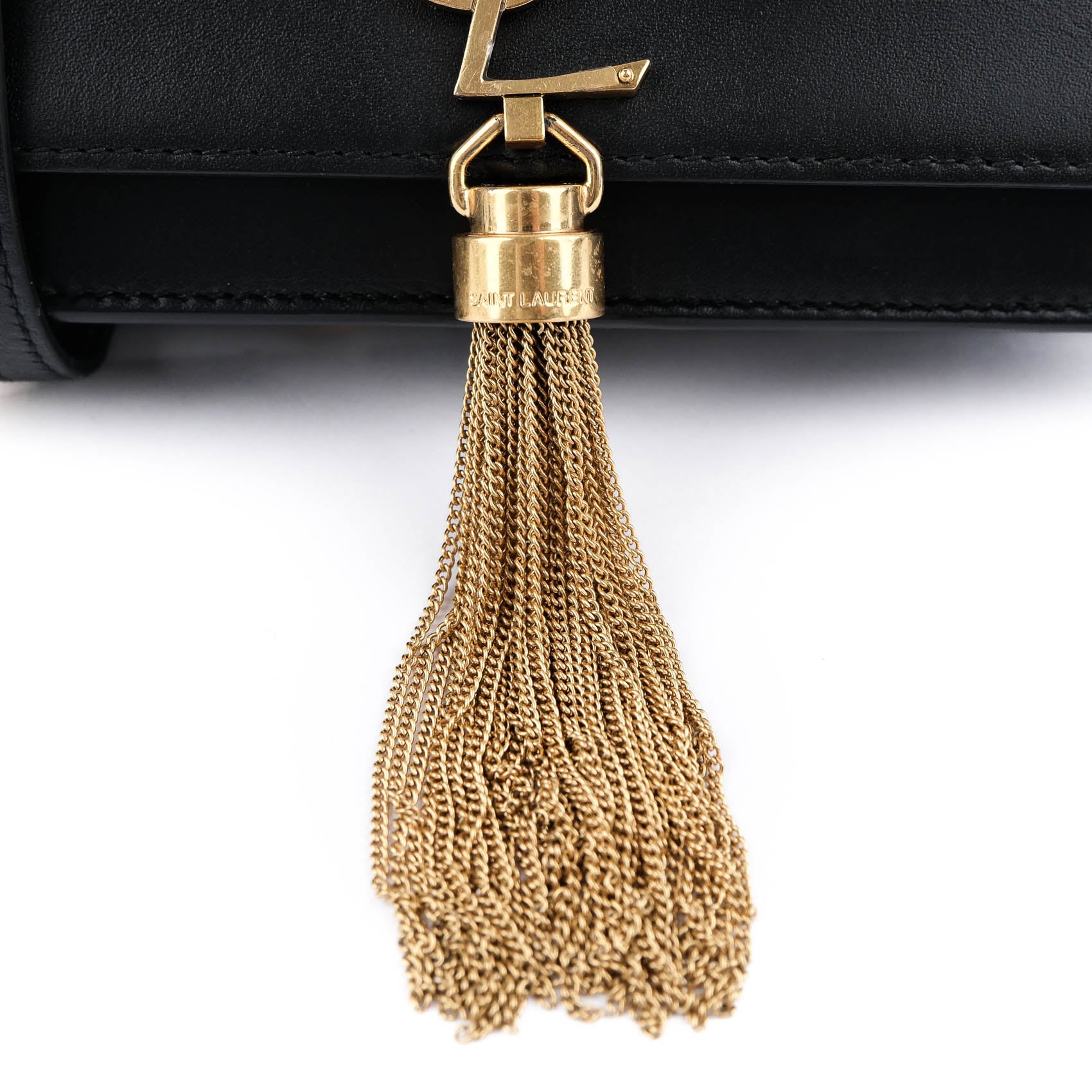 Saint Laurent (YSL) Kate Small Chain Shoulder Bag with Tassel in Black Smooth Leather 354121