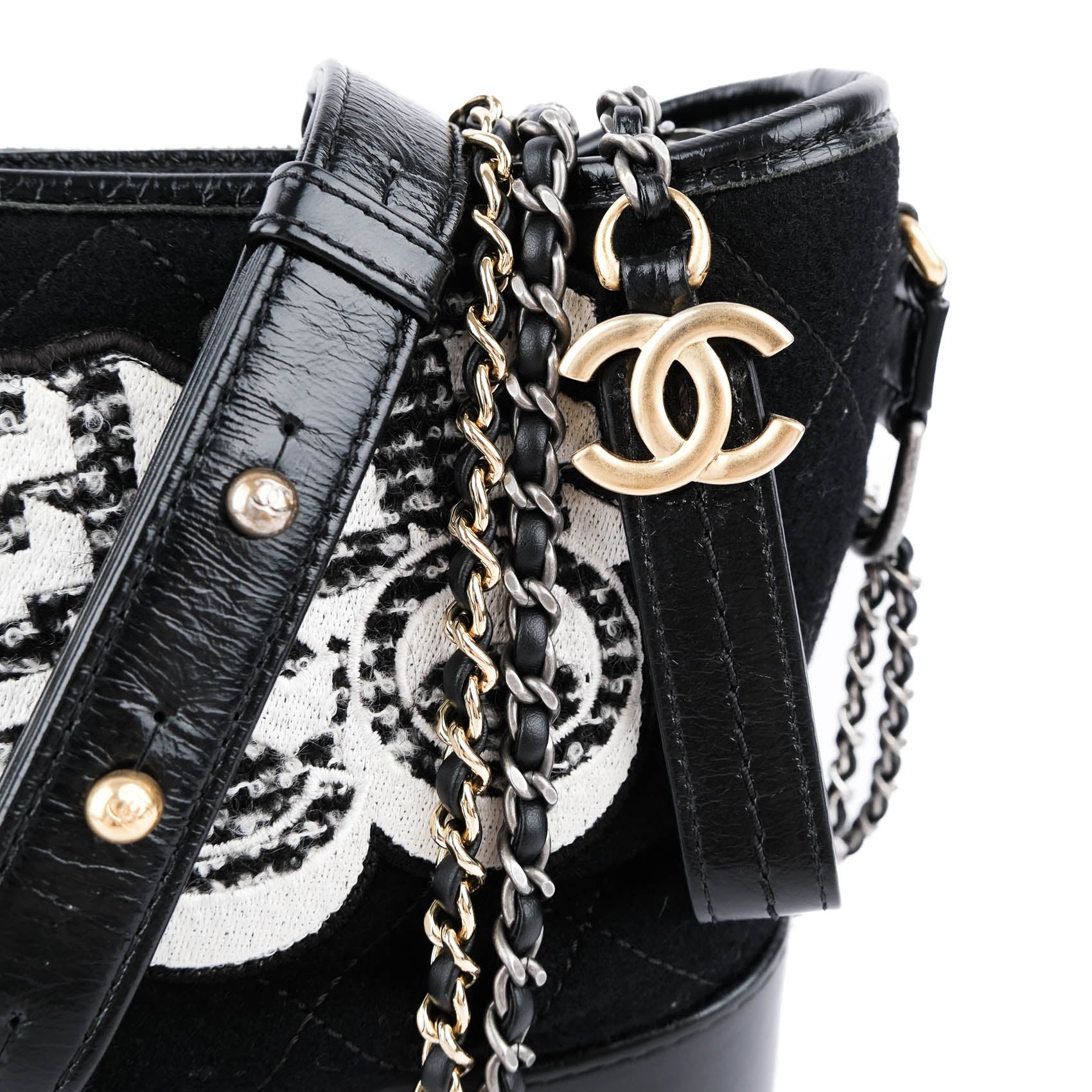Chanel Medium Gabrielle Hobo Bag in Black Felt and Calfskin