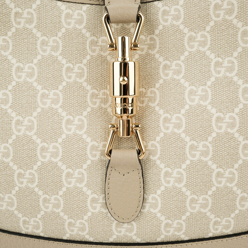 Gucci Jackie 1961 Small Shoulder Bag in Beige & White GG Supreme Canvas