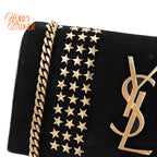 Saint Laurent Suede Star Studded Small Kate Chain Bag - Black