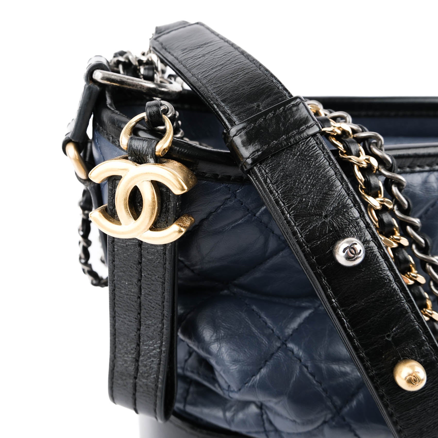 Chanel Gabrielle Medium Hobo Bag Navy Blue & Black Aged Calfskin AS1521