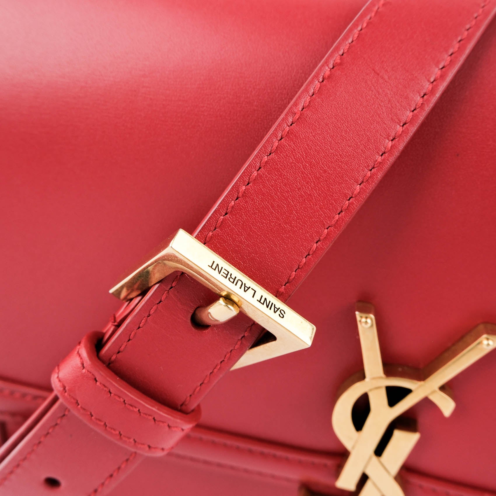 Saint Laurent Paris Solferino Small Shoulder Bag 634305 Smooth Leather Red Gold Hardware