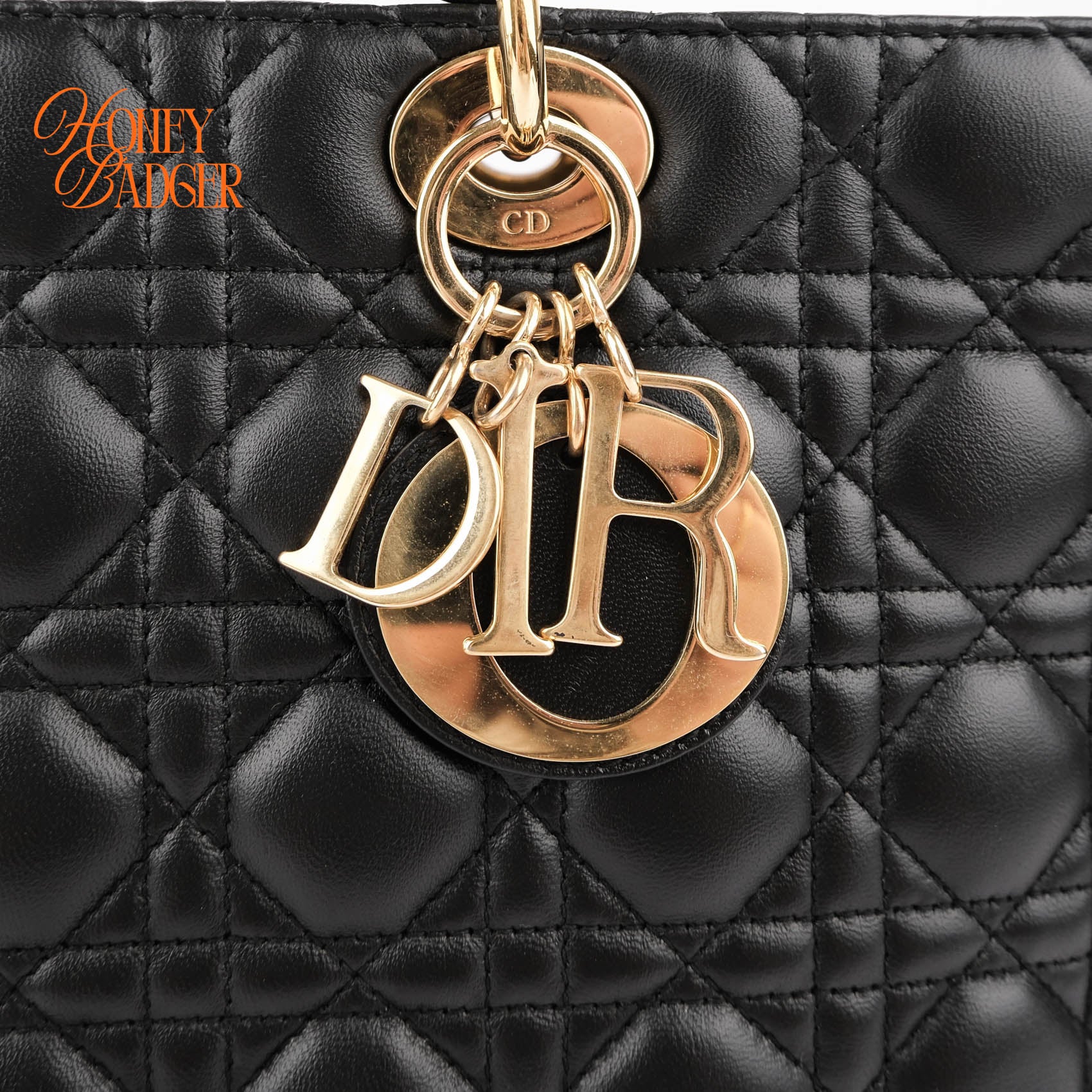 Christian Dior Lady Dior Large Cannage Black Lambskin Gold Hardware 2WAY Bag
