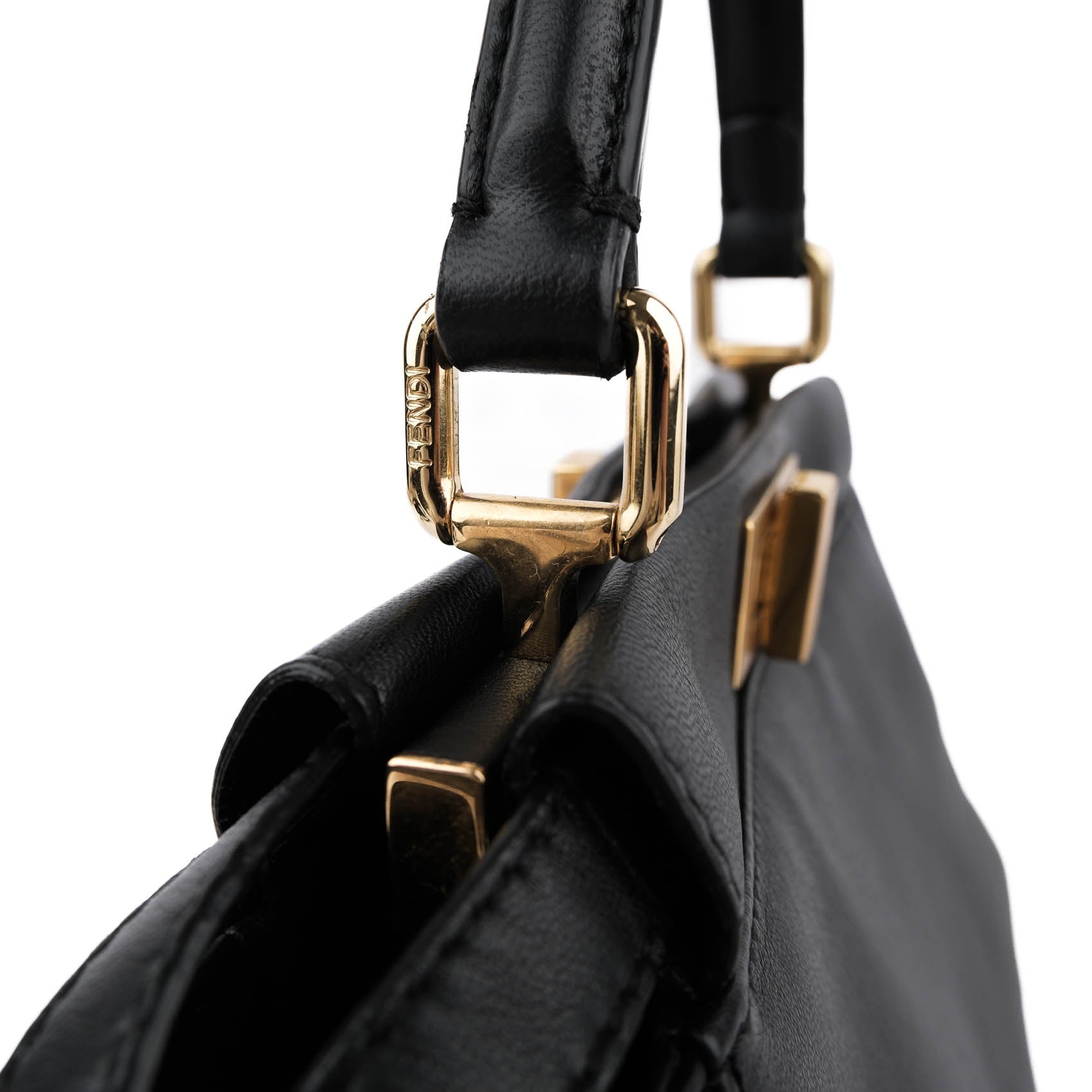 Fendi Peekaboo Mini 2Way Handbag Black Smooth Leather Gold Hardware