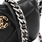 CHANEL 19 Small Zip Chain Shoulder Bag Black Lambskin Mixed Metal Hardware Full Set