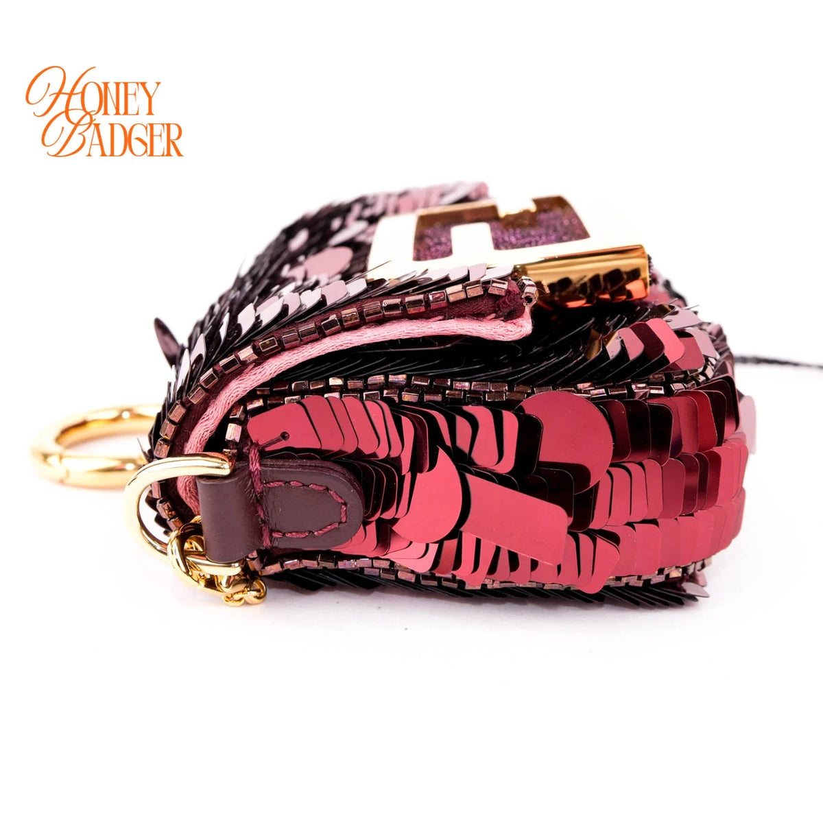 Fendi Nano Baguette Charm Embellished Sequins Granata Maxi FF Buckle Gold Hardware Rank S