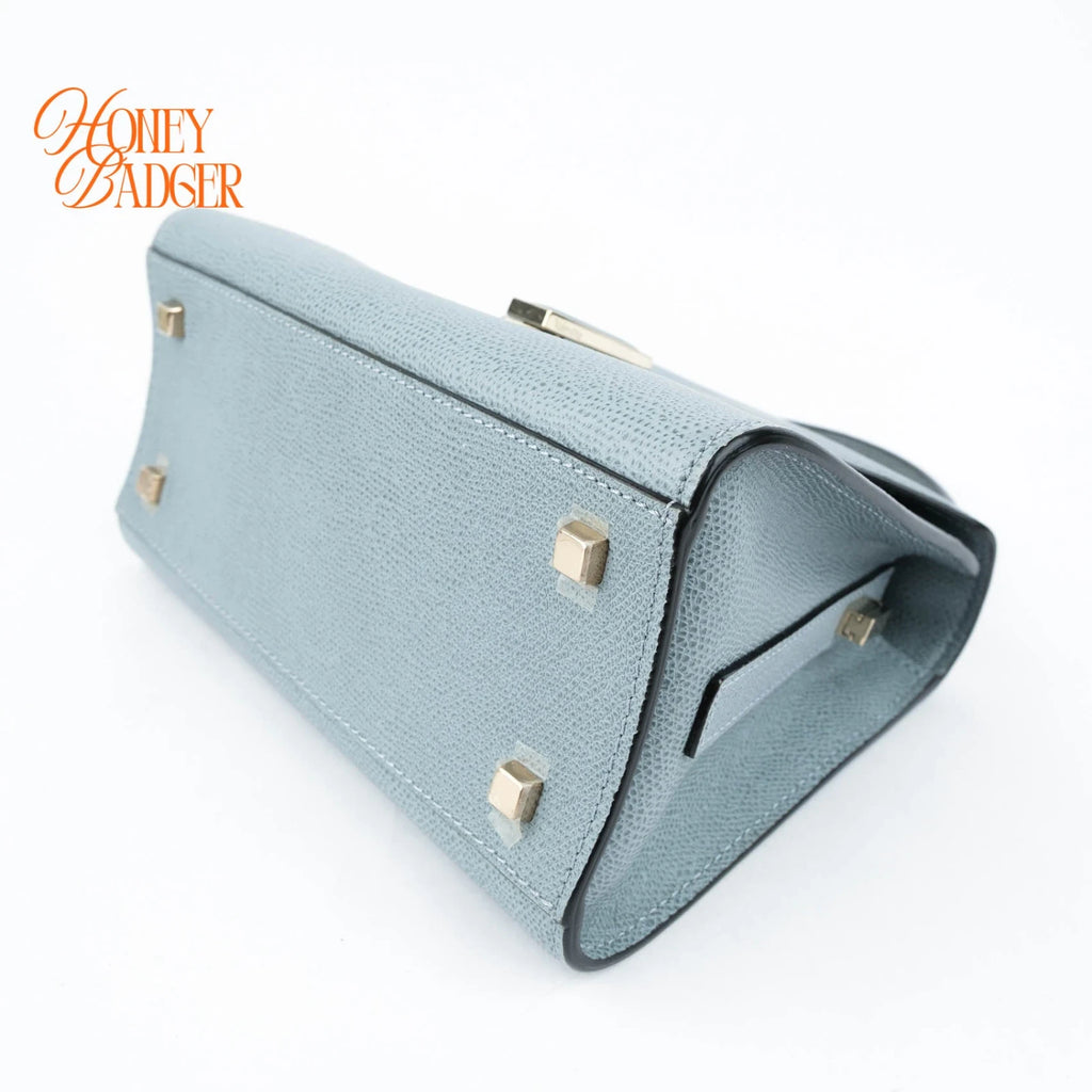 Valextra Iside Mini Grained Calfskin Blue Grey Light Gold Hardware Rank A