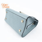 Valextra Iside Mini Grained Calfskin Blue Grey Light Gold Hardware Rank A
