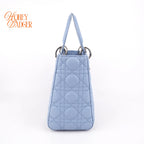 Dior Lady Dior Medium Light Blue Cannage Leather 2-Way Bag Rank B