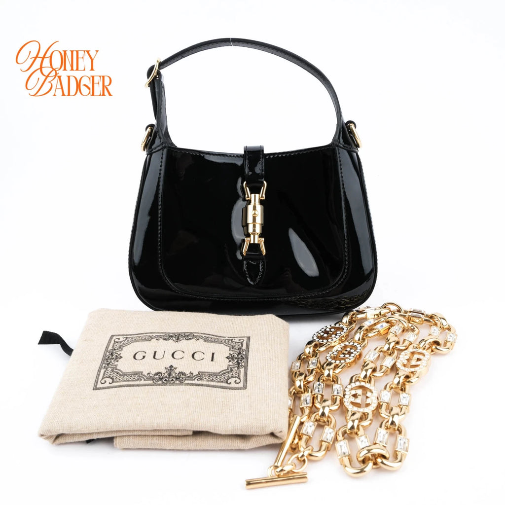 Gucci Jackie 1961 Mini Patent Leather Black Gold Hardware Rank S