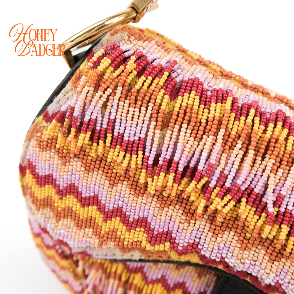 Christian Dior Beaded Saddle Bag - Multicolor Zig-Zag