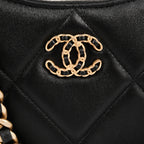 CHANEL 19 Small Zip Chain Shoulder Bag Black Lambskin Mixed Metal Hardware Full Set