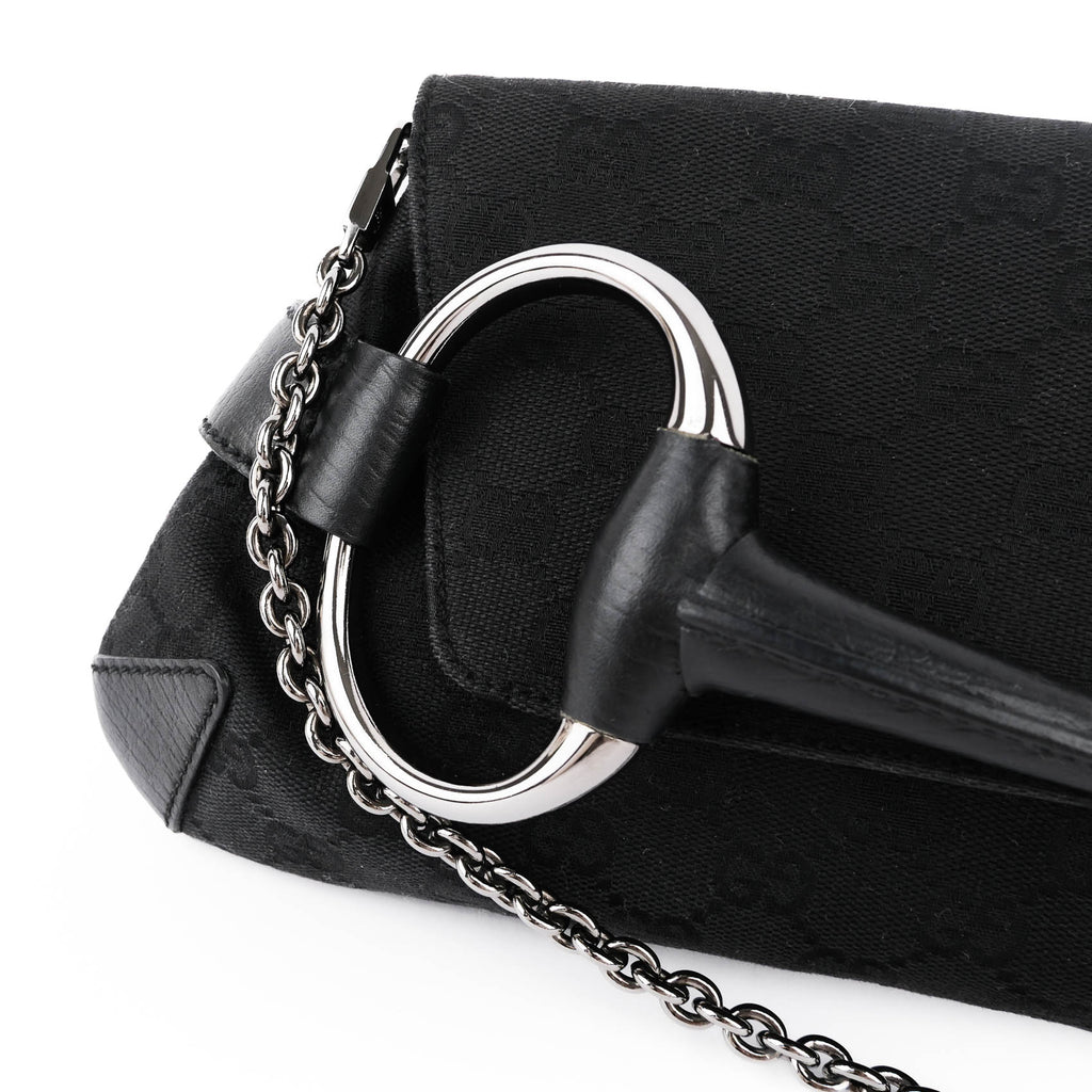 Gucci GG Canvas Horsebit Chain Clutch / Shoulder Bag (Large) 114923