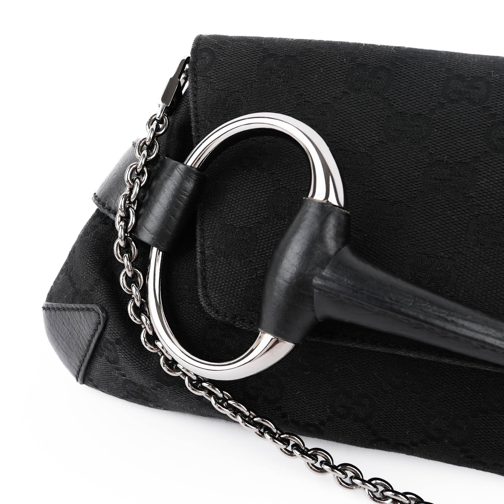 Gucci GG Canvas Horsebit Chain Clutch / Shoulder Bag (Large) 114923
