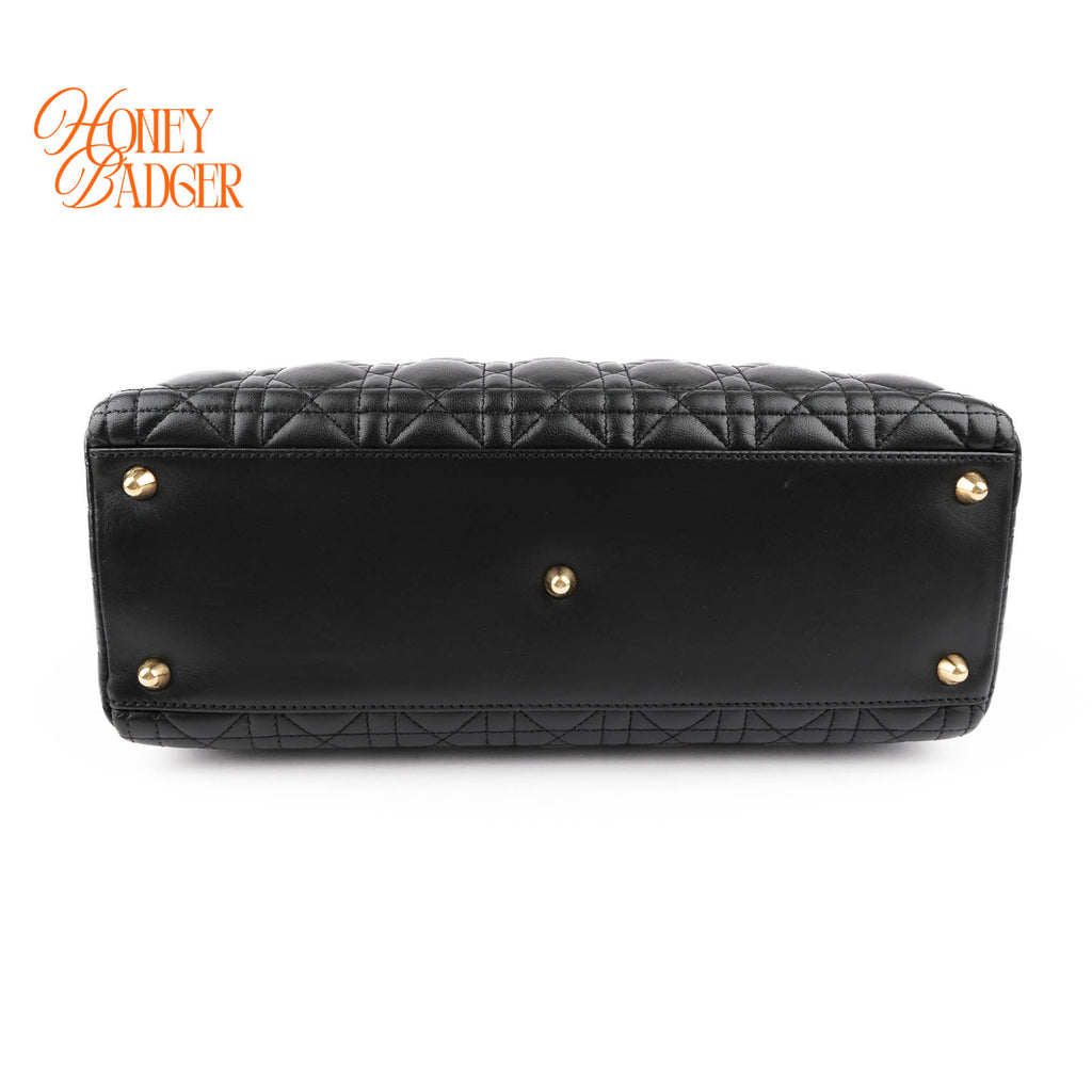 Christian Dior Lady Dior Large Cannage Black Lambskin Gold Hardware 2WAY Bag