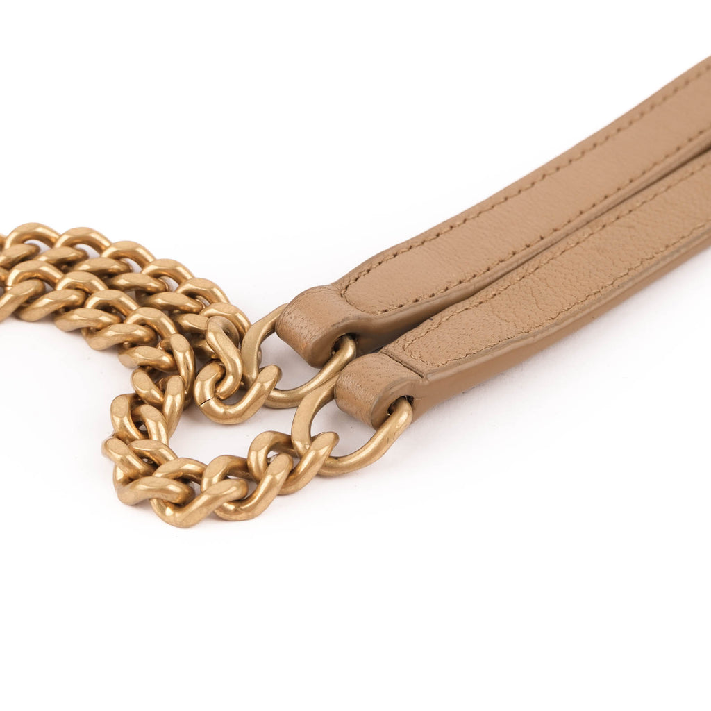 Saint Laurent Paris Becky Leather Chain Wallet in Beige