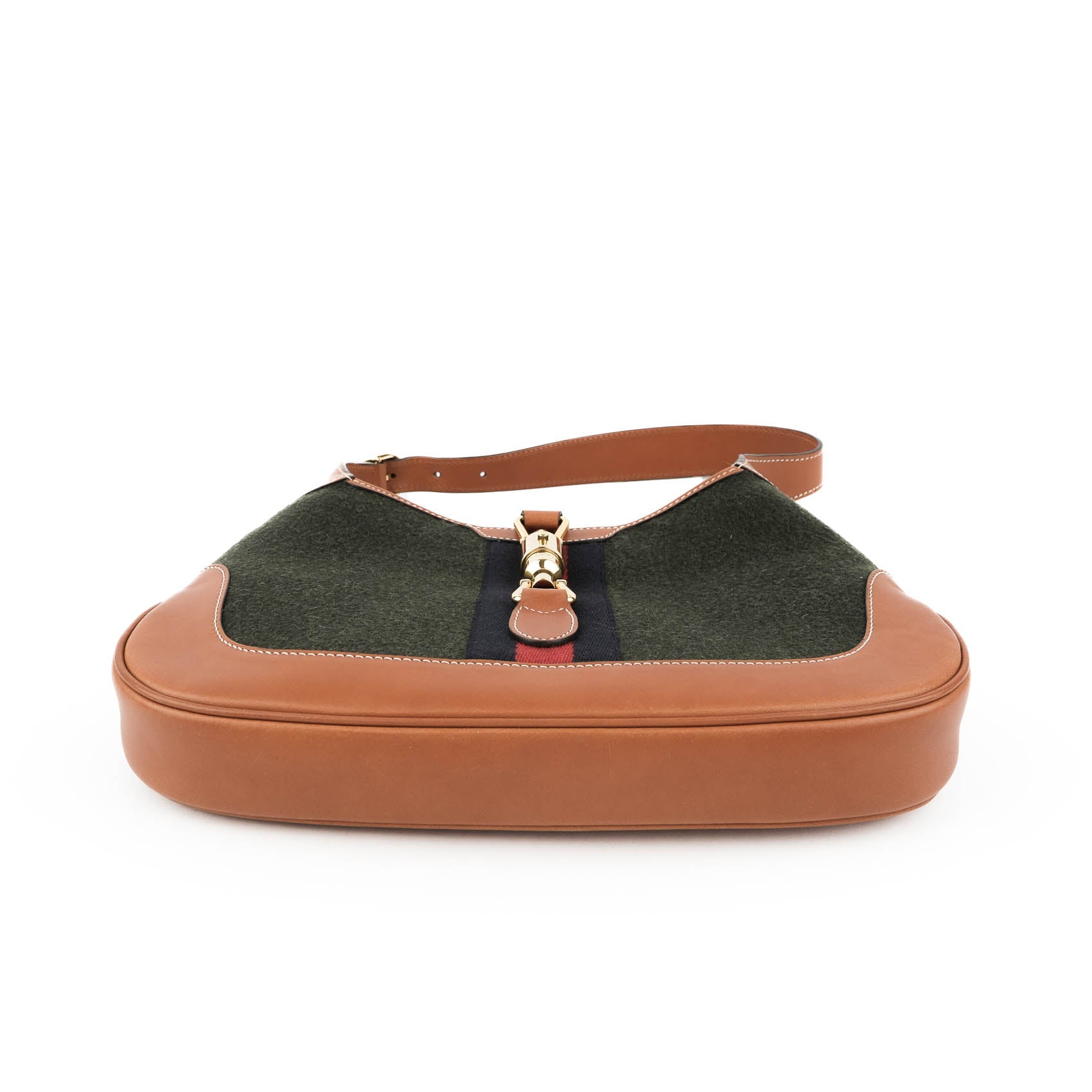 Gucci Jackie 1961 Small Shoulder Bag in Green Felt and Brown Leather