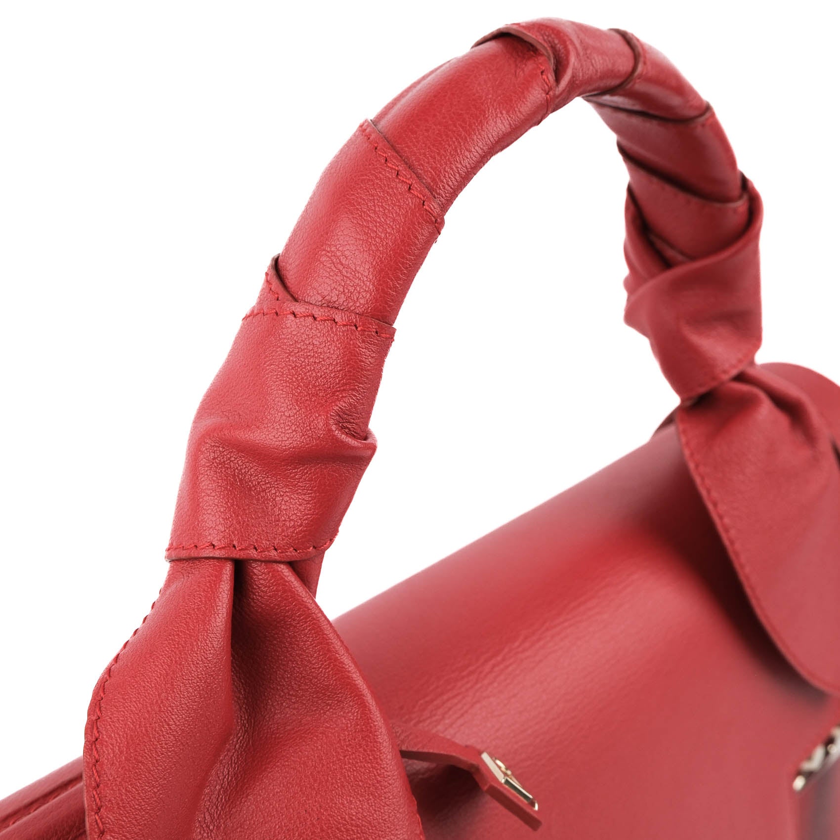 Delvaux Tempête MM Supple Calfskin Leather Bag - Lipstick Red with Knotted Handle