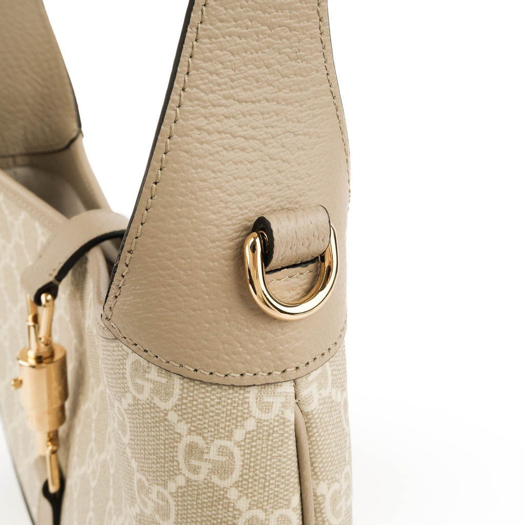 Gucci Jackie 1961 Small Shoulder Bag in Beige & White GG Supreme Canvas