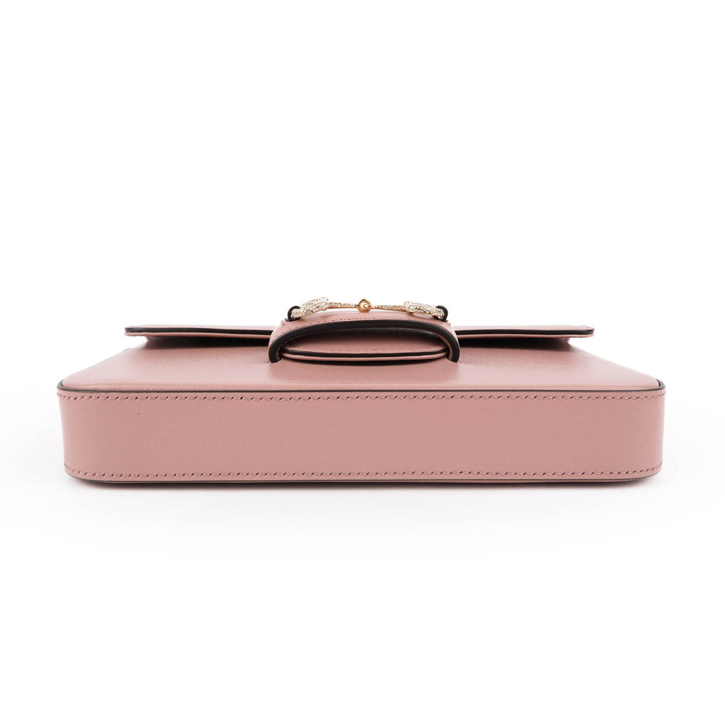 Gucci Horsebit 1955 Mini Chain Flap Bag Pink Leather Crystal Hardware 752002